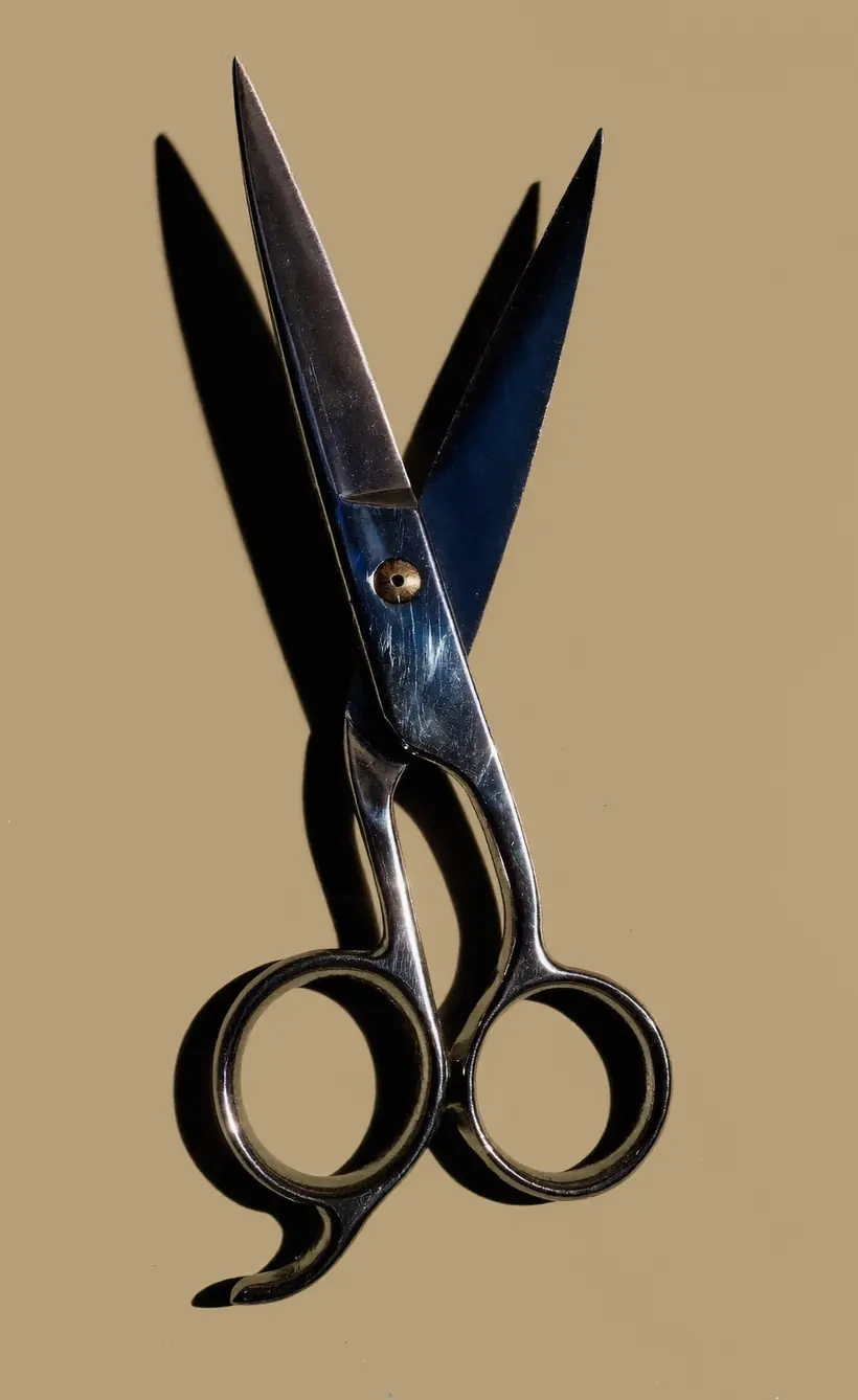 Friseurschere auf ockerfarbenem Untergrund